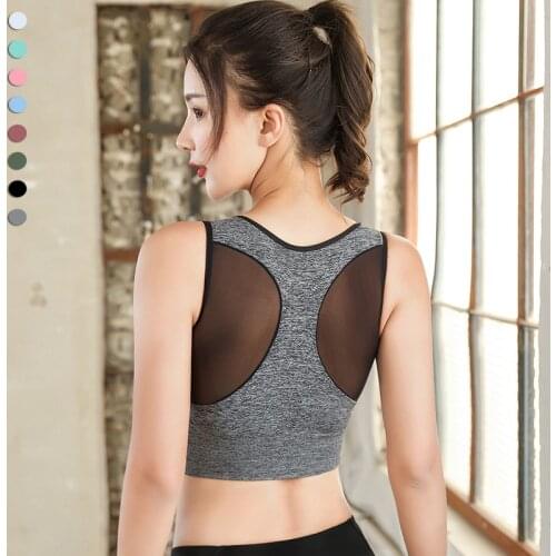 Women Vest Mesh Sexy Back Absorbent Sweat Yoga Bra Quick Dry Shockproof Running Fitness Vest with Padding Camisole Sports Top
