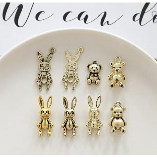 10pcs Cute Rabbit Teddy Bear Animal earrings for Women Alloy Mechanical Rabbit Cartoon Pendant diy Jewelry Accessories Material