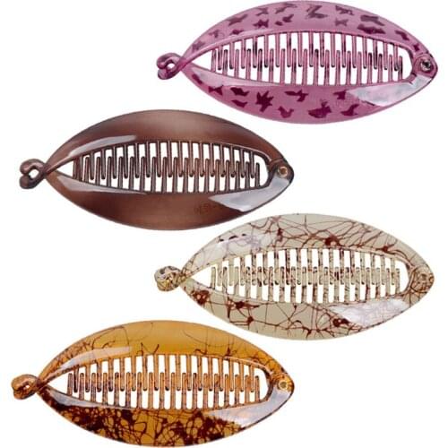 4 Colors Big Banana Acrylic classic Hair Clips Hair Comb Hair Accessories with snap end fasteners Claws Fish Shape Grip