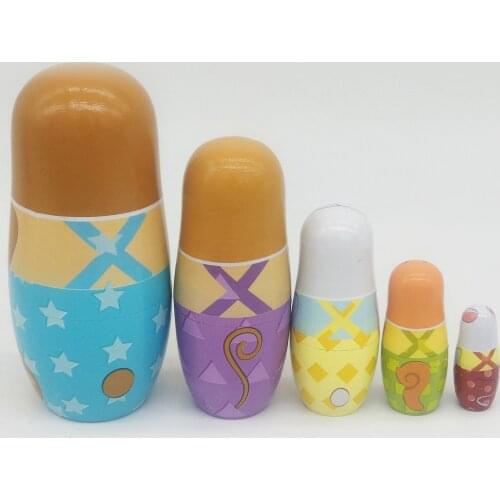 5Pieces Handmade Cartoon Smart Bear Matryoshka Nesting Russian Dolls Santa Gift