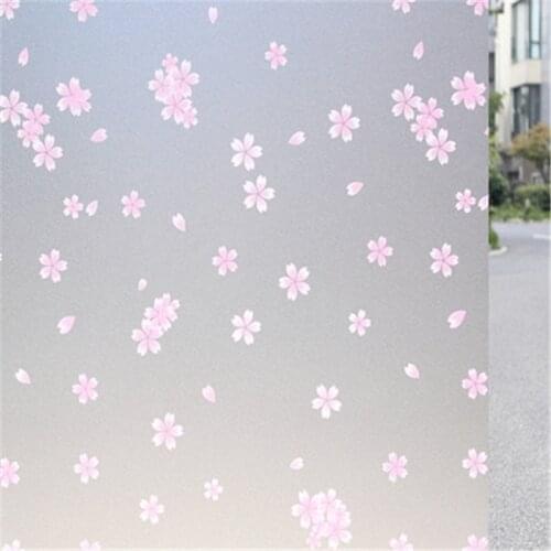 Pink cherry blossom pattern glue-free electrostatic frosted glass film balcony sunscreen opaque bathroom toilet window sticker