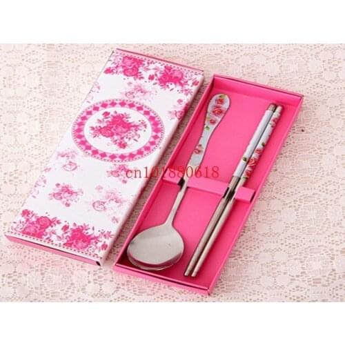 Free shipping Wedding Favors Stainless Steel Spoon & Chopsticks set For Paryt Wedding gift,100pcs/lot
