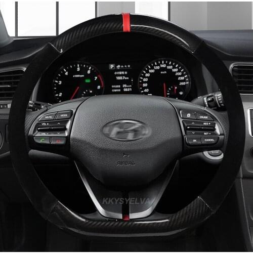 Carbon Fiber Leather Steering Wheel Cover D Shape for Hyundai ioniq 2016 2017 2018 2019 2020 Leather Car Styling Auto Protector
