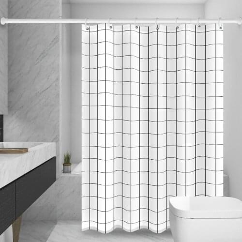 Black and White Grid Shower Curtain Set with 12 Hooks Bathroom Decoration