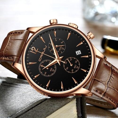 CRRJU Fashion Date Quartz Men Watches Top Brand Luxury Leather Male Clock Chronograph Sport Mens Wrist Watch Relogio Masculino
