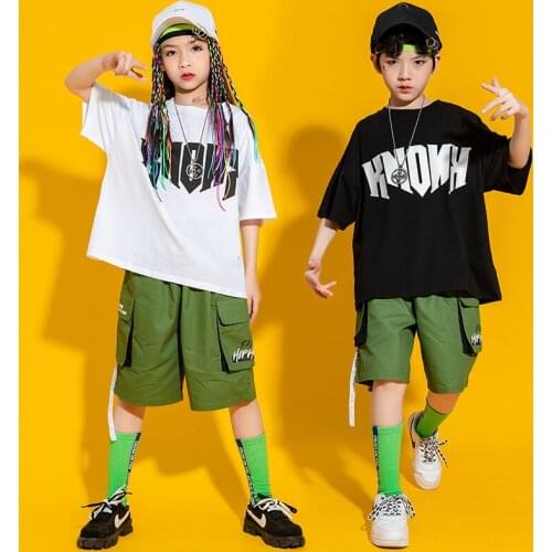 Kids Competitions Hip Hop Clothing Graphic Tee Tops Streetwear Summer Cargo Shorts For Singers Girls Boy Dance Costume Clothes