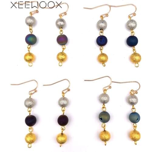 Natural Stone Colorful Bead Metal Bead Long Drop Statement Drop Earring For Woman Girl XEEWOOX 2019 New Design Party Gift