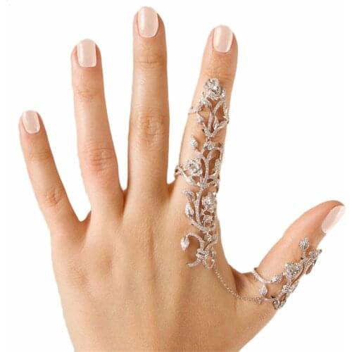 1Pc New Fashion Silver Plated Gold Multiple Finger Stack Knuckle Band Crystal Flower Ring Womens Fashion Jewelry Gift