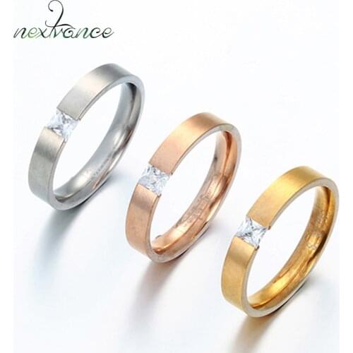 Nextvance Simple 4mm CZ Zirconia Ring Titanium Steel Ring for Women Wedding Chic Jewelry Size 6-10 Aneis De Ouro