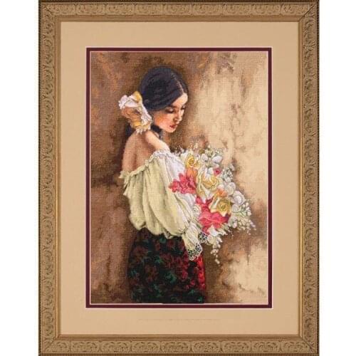 14/16/18/28/27 Top Quality Lovely Hot Sell Counted Cross Stitch Kit Woman with Bouquet Lady Girl Flower Flowers dim 35274