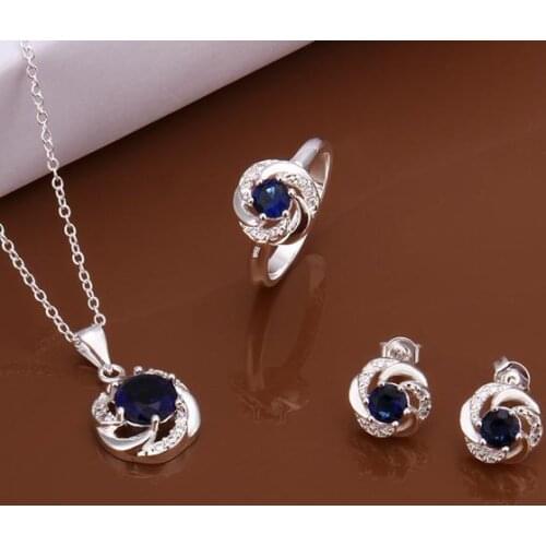 S569 Silver Plated 925 Jewelry sets Zircon Stone Crystal Ring Earrings Necklace Engagement 2017 Fashion Wedding For Women
