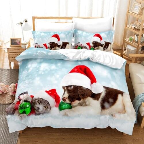 Dropshipping SINGLE only 1 Pillowcase Bedding For Boys Duvet Cover Set Bedding Cat Christmas Animal Cartoon Christmas Single