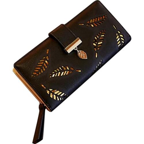 2020 Fashion Women Hollow Leaf Card Coin Purse Long Wallet Zipper Buckle Clutches Bag portofele dama Christmas gift