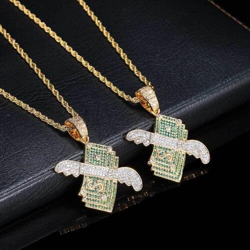 CZ Money wings Bitcoin Pendant Gold silver color Rose Gold Color Micro Paved Cubic Zirconia Punk Jewelry