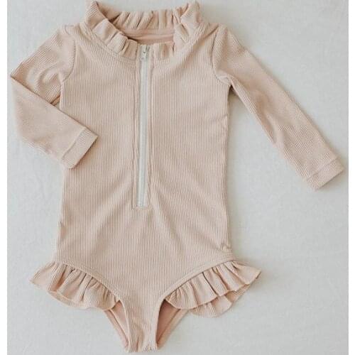 Toddler Baby Kids Girls Zipper Long Sleeve Ruffles Beach Swimsuit Childlren Swimwear Bikinis Monokini Bathing Suit
