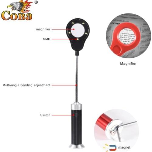 COBA led portable spotlight 1000LM magnetic magnifier work light use 3*AAA battery Bendable work lamp tent fixxing torch