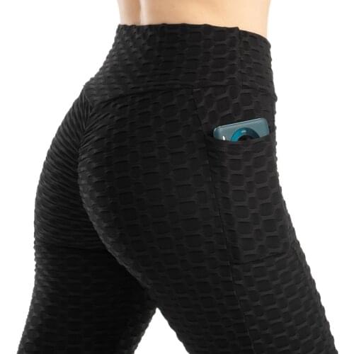 NORMOV Fitness Leggings Women High Waist Elasticity Pocket Bubble Leggins Woman Solid Push Up Workout Legging Female Slim