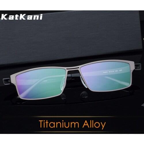 KatKani Mens Titanium Alloy Business Comfortable Big Frame Myopia and Hyperopia Optical Prescription Eyeglasses Frame P9625