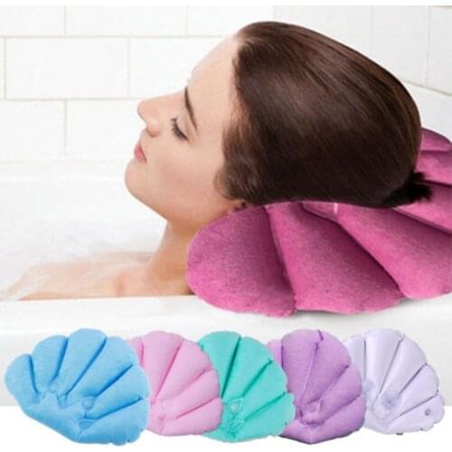 Soft Home Spa Inflatable Bath Pillow Cups Shell Shaped Neck Bathtub Cushion Support Pillow Bathtub Cushion Random Colors
