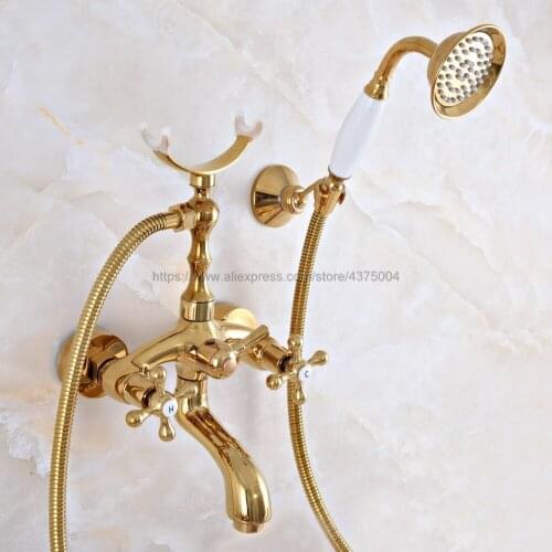 Wall Mounted Bathroom Clawfoot Bathtub Shower Faucets Golden Brass Basin Sink Mixer Tap Tub Faucet & Hand Shower Nna948