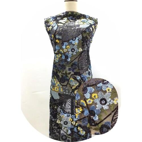 Nigerian Lace Fabrics 5yard 3D Sequins lace fabric net lace fabric 2019 Sequins colour lace fabric for haute couture dress ZP982