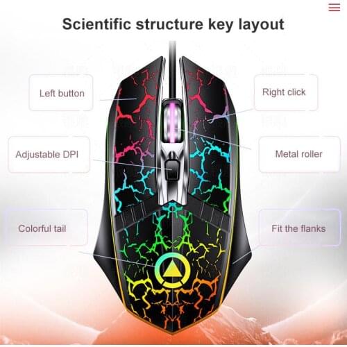 Newest Wired Gaming Mouse Office Mouse Metal Wheel 4 Button Luminous Mouse USB Wired Mouse Computer Accessories