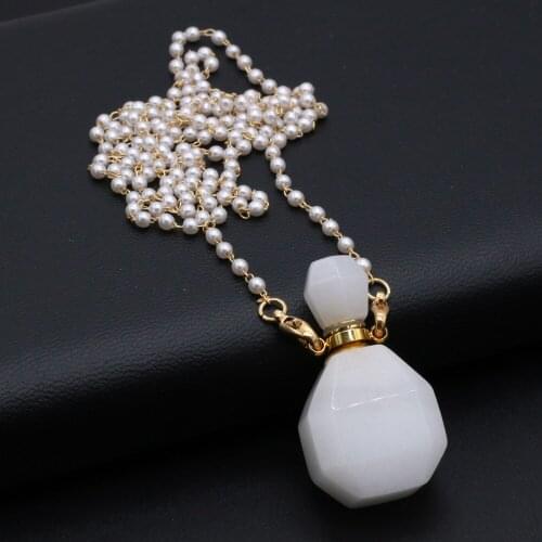 2021New Natural Semi-precious Stone White Jade Perfume Bottle PendantDIY Necklace Pearl Chain Jewelry Decoration Gift
