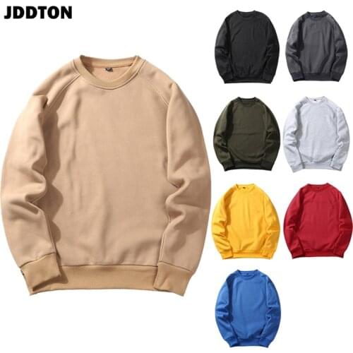 JDDTON New Men Solid Fleece Sweatshirt Round Neck Clothing Casual Loose Streetwear Fashion Male Outwear European Size JE244