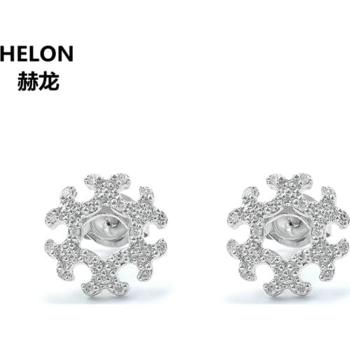 Solid 14k White Gold Natural Diamonds Stud Earrings Trendy Snowflake Engagement Wedding Anniversary Women Earrings