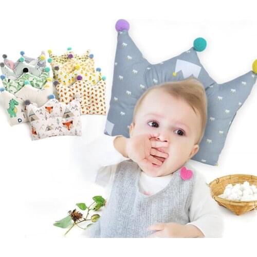 Cartoon Pattern Infant Headrest Anti-roll Bedding Cushion Soft Cotton Baby Pillows Crown Shaped Head Protection Sleeping Pillows