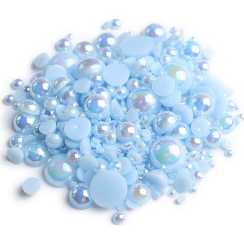 ABS Half Round Flatback Pearls lt Blue AB Color Mix Size 2mm/3mm/4mm/5mm/6mm/8mm 15g Beads Diy Accessories Free shipping