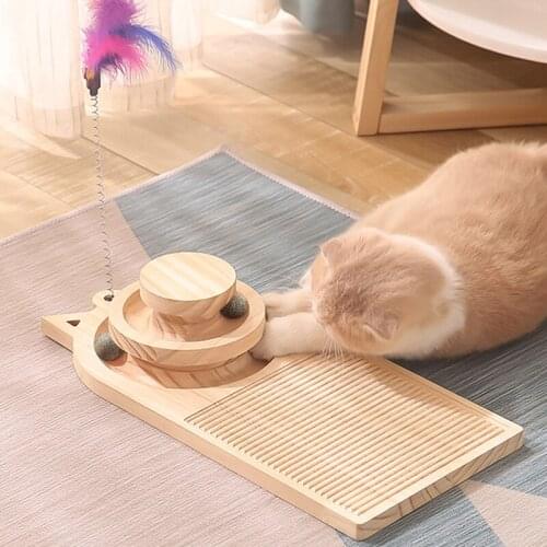 Cat Solid Wood Grab Board Turntable Feather Toy Scratch And Wear Resistance Precision Engraving Design Protect Furniture Cat Toy