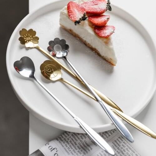 Lovely Flower Spoon Milk Coffee Spoon Stainless Steel Long Handle Desert Scoop Ice Cream Creative Gift Home Tool