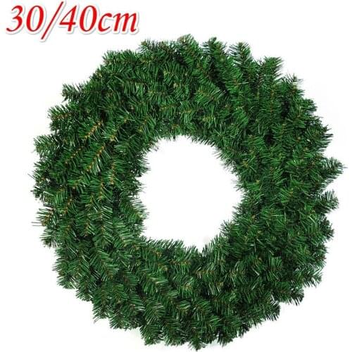 Green Christmas Decoration Wreath 30cm 40cm Encrypted PVC Ordinary Leaf Simulation Wreath Door Hanging Christmas Wreath