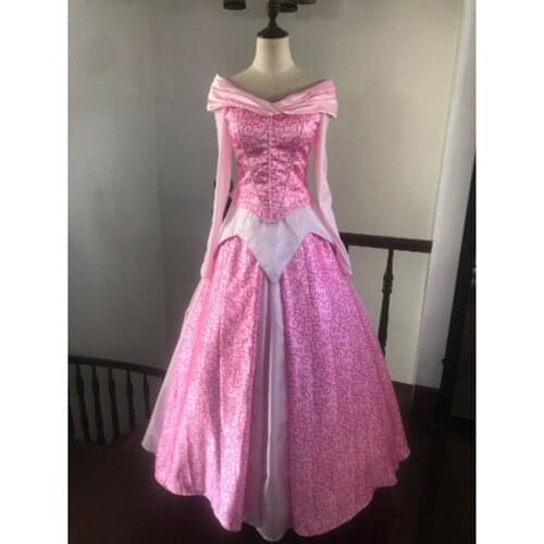 Sleeping Princess Aurora Role-playing Pink Party Dress Fancy Halloween Carnival Ball Gown Adult Women Cosplay Costume