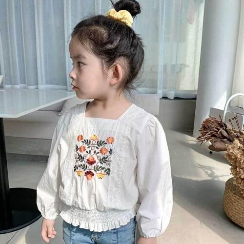 Toddler Girls Shirts Fashion Korean Embroidery White Blouses for Girl 2020 Autumn Baby Kids Clothing 2 3 4 5 6 7 Y Child Shirt