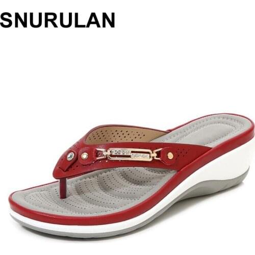 SNURULAN 2020 new summer women slippers metal button slides shoes Wedge beach sandals women outside platform Leisure flip flop