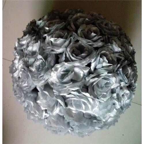 SPR 15pcs/lot Hot sales 25cm SILVERY Diameter Silk Kissing Rose Flowers Ball for Wedding Party Decoration 22COLOR option
