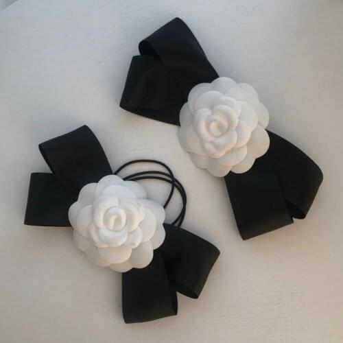 Temperament Camellia Bow Hair Ring Hairpins White Fabric Sweet Hair Rope Clip Elastic Rubber Band Barrettes Ins For Women Girls