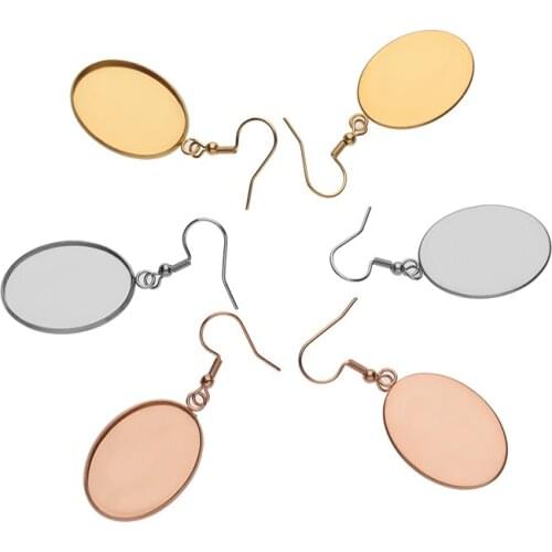 XINYAO 6pcs/lot 18X25mm Stainless Steel Oval Tray Gold Steel Rose Gold With hook Pendant for DIY Jewelry Making