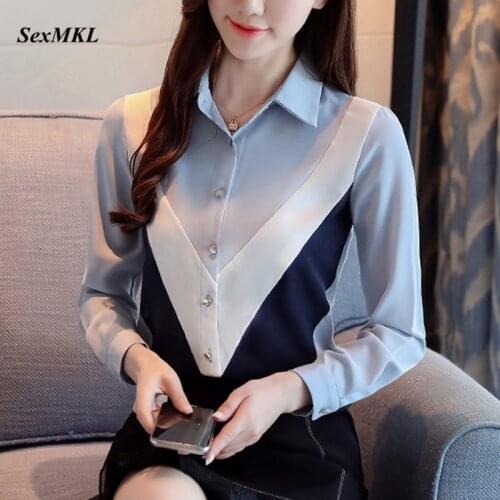 Women Elegant Long Sleeve Blouses 2020 Fashion Korean Style Patchwork Ladies Tops Clothes Winter Autumn Office Chiffon Shirts