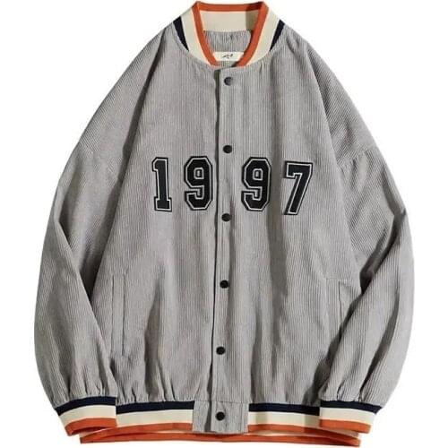 Streetwear Women Corduroy Baseball Jacket Harajuku Loose Oversized Outerwear Spring Autumn Casual Unisex Vintage Trend Jackets