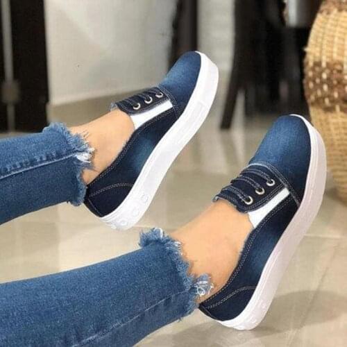 Women Flats Shoes autumn Denim Loafers Casual Summer Breathable Fashion Outdoor Elastic Band Round shoes Toe Platform Large size