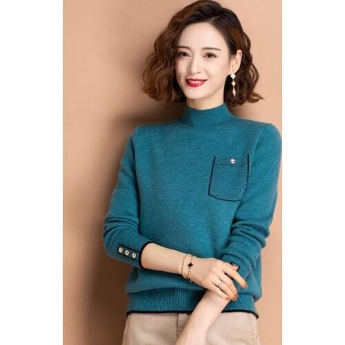 Women Thermal Sweater Winter Thicken Jumper Ladies Pocket Warm Velvet Bottoming Tops Long Sleeve Sweaters