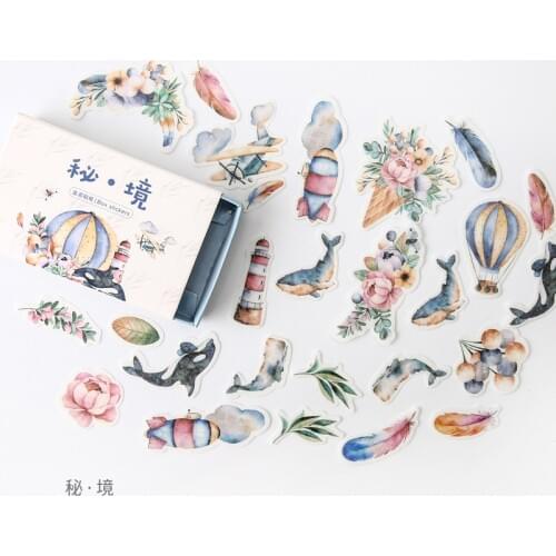 1 Box Drawer Design Feather Whale Balloons Diary Stickers Hand Account Notebook Sticker