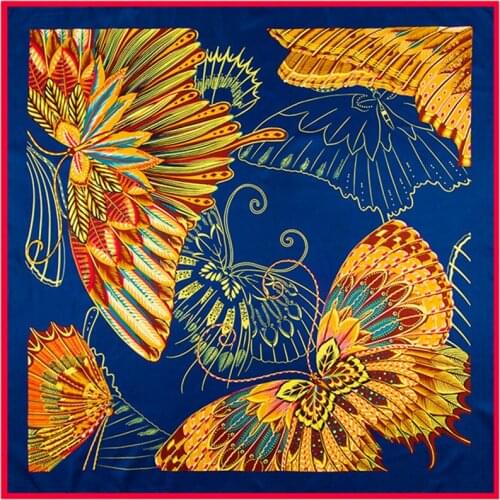 100cm*100cm Twill Silk Women Square Hand Draw Paint Butterfly Print Scarf Femal High Quality Retro Brand Shawl Neck Tie Bands