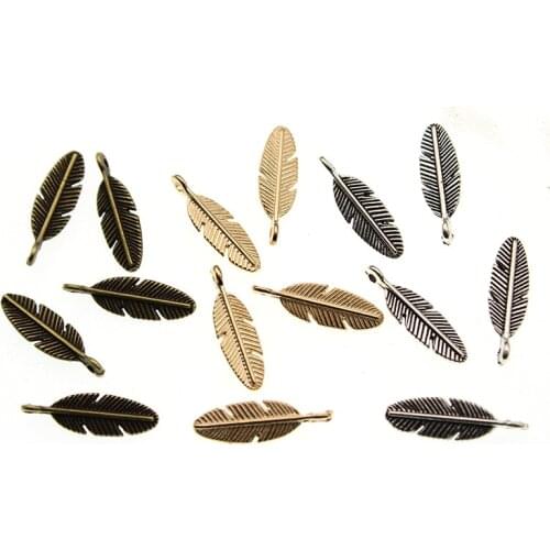 20pcs/lot 21x6mm DIY Jewelry Findings Feather Leaf Charms for Jewelry Making Necklace Bracelet Pendants DIY Handmade Material