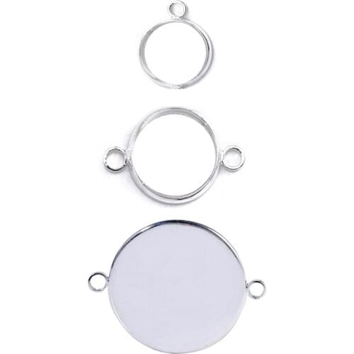 20pcs Fit 10mm-20mm Glass Cabochon Setting Bracelet Base Connector Round Bezel Pendant Setting Tray DIY Jewelry Findings