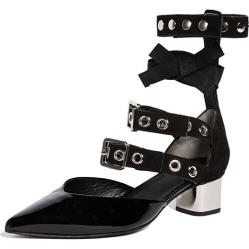 2021 New Pointed Toe Metal Decoration Pumps Women Hoof Heels Shoes Woman Fashion Party Comfortable Women Shoes Zapatos De Mujer