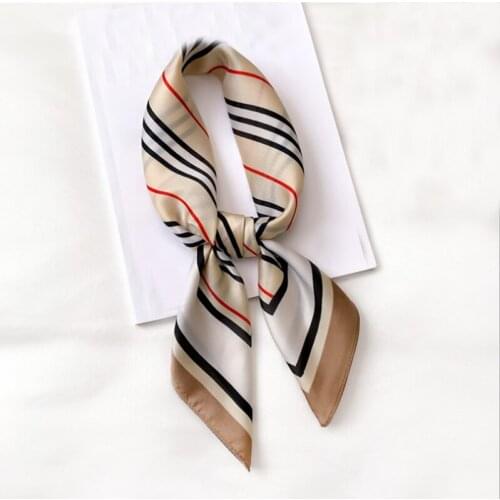 2021 Women Multifunction Polyester Silk Scarf Elegant Stripes Printed Casual Satin Small Square Wraps Head Scarves hijab 70x70cm